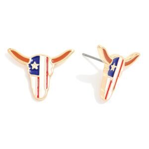 Western Enamel Americana Cow Head Stud Earrings